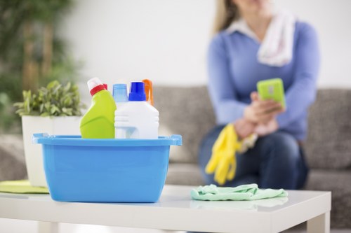 Upholstery cleaner treating a fabric sofa in Sutton